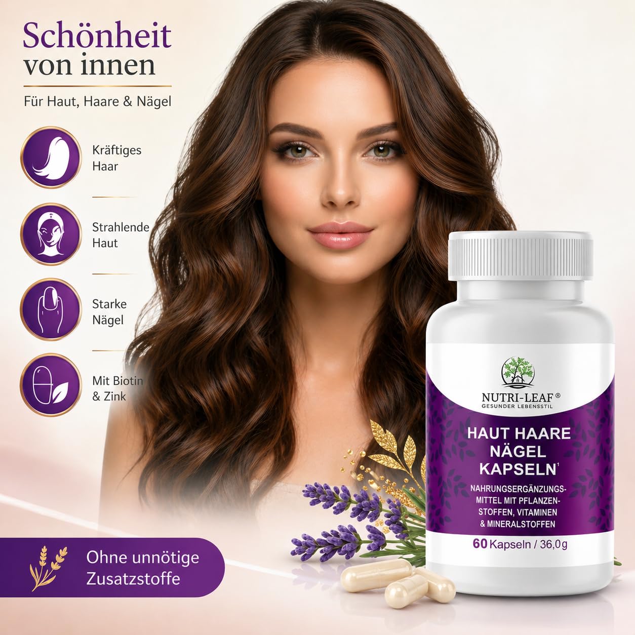 NUTRI-LEAF Haut-Haare-Nägel Kapseln hochdosiert mit Biotin, Silicium, Hirse, Brennnessel, Zink und B Vitaminen – Nahrungsergänzungsmittel (5)