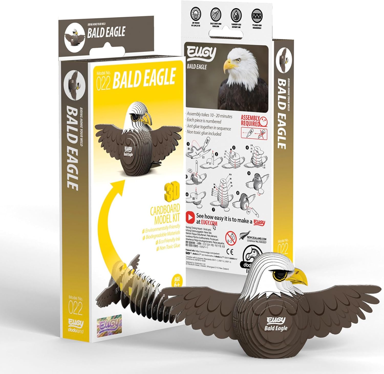 Eugy Bald Eagle 3D Puzzle, 22 Piece Eco-Friendly Educational Toy Puzzles for Boys, Girls & Kids Ages 6+