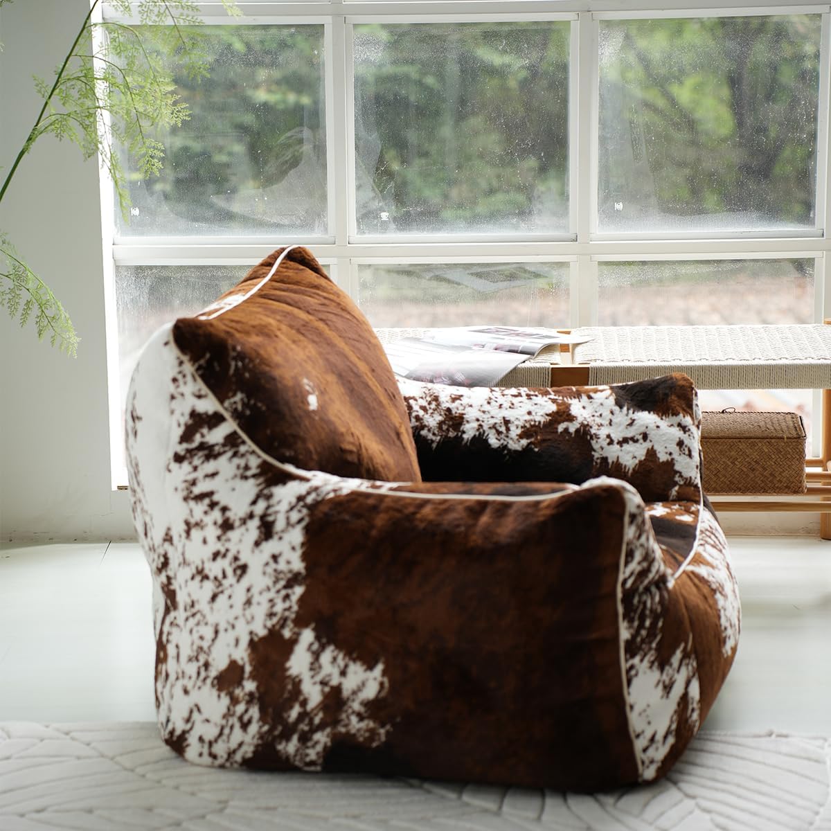 Bean Bag Chair Unstuffed, 3ft Fluffy Faux Cowhide Sofa Chair,Soft Fabric Lazy Style Couch for Adults, Comfy Lounger for Reading Gaming, for Living Room, Bedroom,Game Room (Tricolor) - Image 6