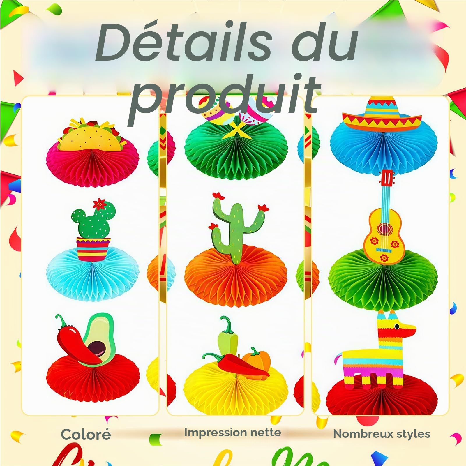 9 Pièces Décorations De Fête Fiesta Mexicain pour Table 20 Cm Centres De Table en Nid D’Abeille Mexicain Fiesta Cinco De Mayo Décorations pour Journée Taco