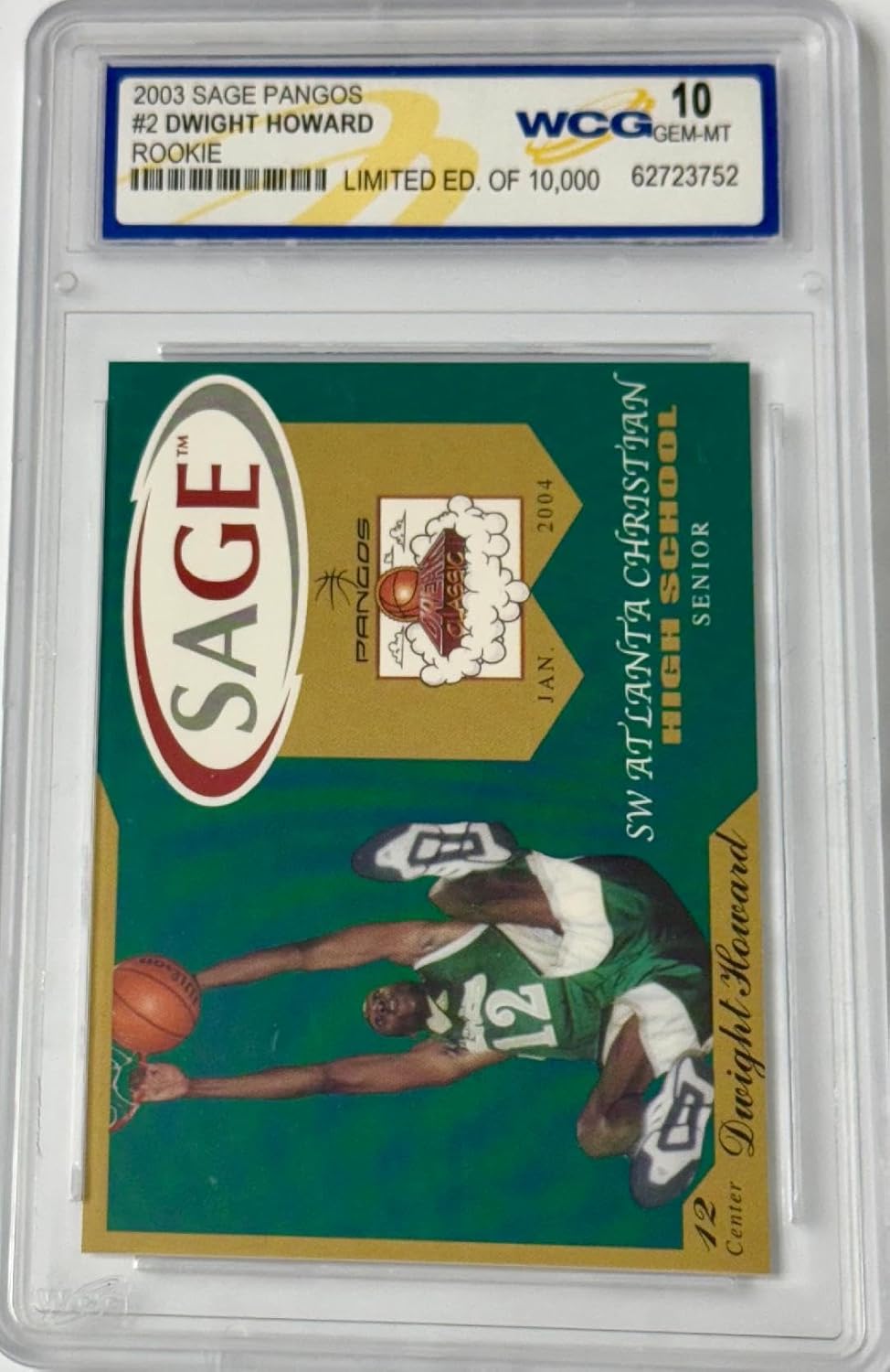 Dwight Howard SAGE 2003 Pangos Senior High School Basketball Card, Limited Edition of 10000, WCG Graded GEM-MT 10, Rookie Trading Card + 6 Magic Player Cards!