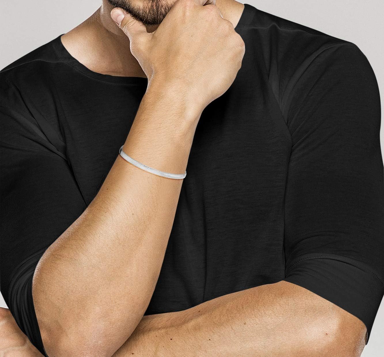 Miabella Italian Solid 925 Sterling Silver, 18K Yellow Gold Plated 4mm Domed Herringbone Snake Chain Link Bracelet for Women Men, Made in Italy - Image 4