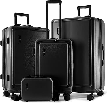 TRAVELARIM Hard Shell Luggage Sets with Spinner Wheels 4 Piece, Expandable Large Suitcases with TSA Lock, Travel Large Suitcase Set, Black Luggage Set
