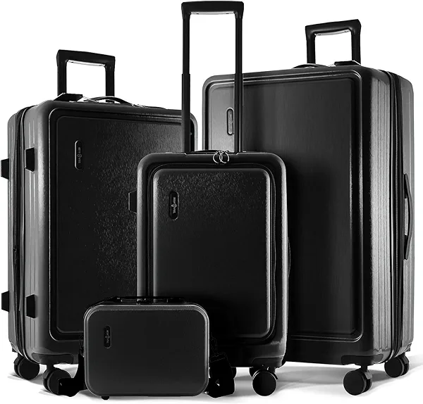 TRAVELARIM Hard Shell Luggage Sets with Spinner Wheels 4 Piece, Expandable Large Suitcases with TSA Lock, Travel Large Suitcase Set, Black Luggage Set