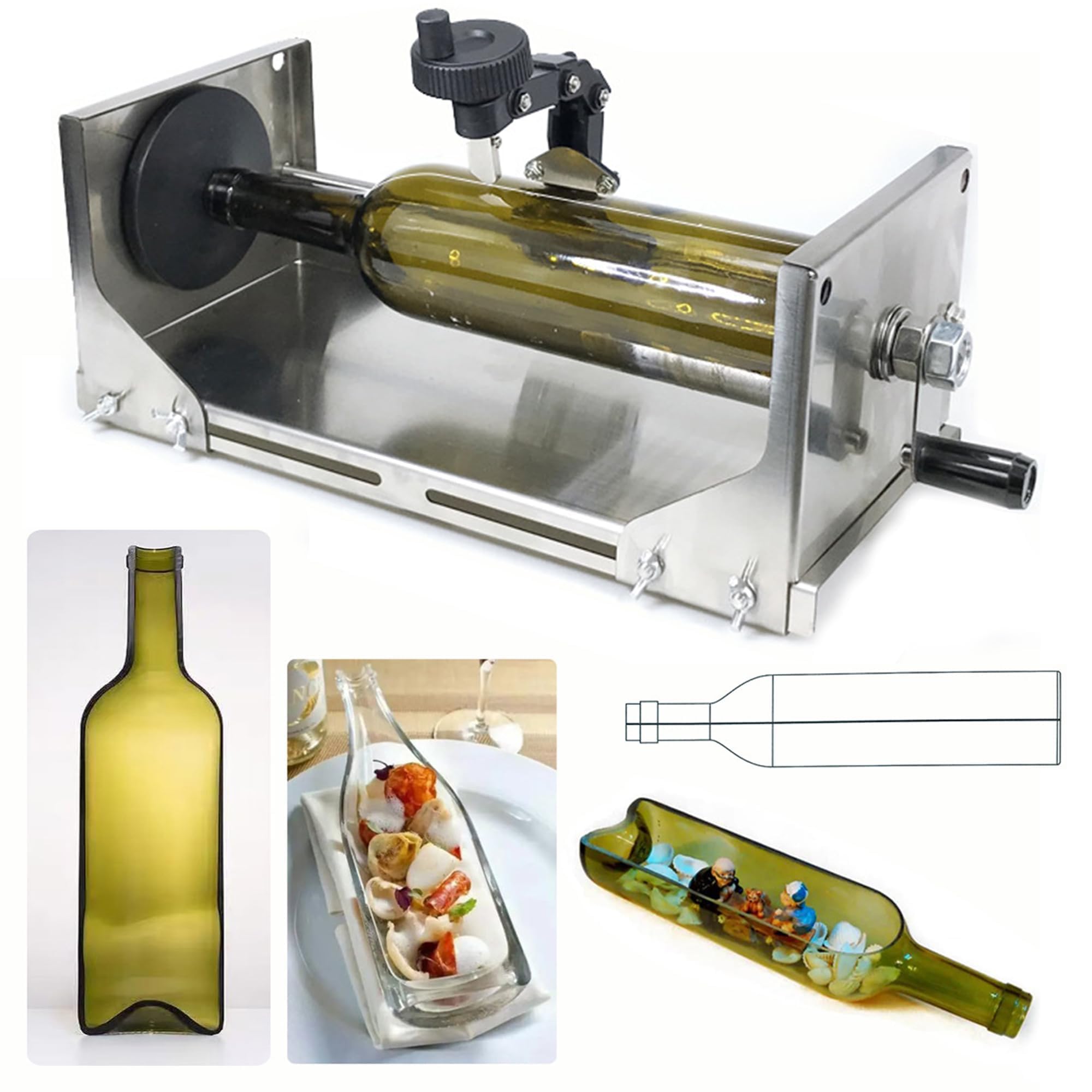 Cortador profesional de botellas de vidrio con brazo ajustable y hoja de diamante para proyectos de corte de botellas y reciclaje de manualidades