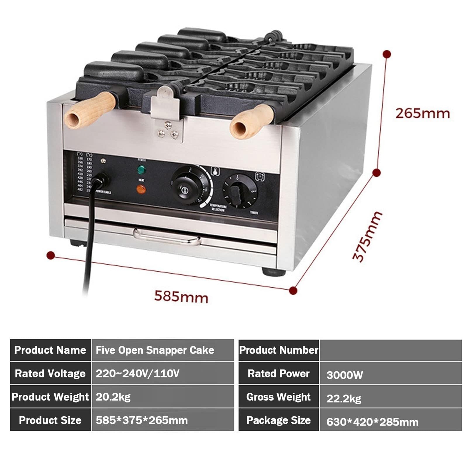 Plancha for hacer gofres de pescado, máquina eléctrica de Taiyaki, máquina for hacer gofres de mermelada o helado de uso comercial, revestimiento antiadherente, máquina for hacer Taiyaki de acero inox