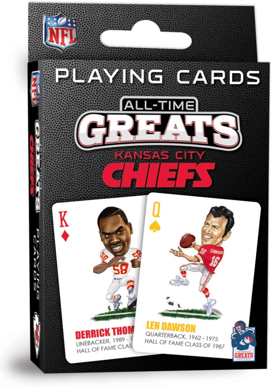 Masterpieces Kansas City Chiefs All-Time Greats Playing Cards, Official NFL Team Deck, Custom Team Designs, 52 Cards & 2 Jokers, Sports Fan Gift, Ages 6+, Raiders Deck Alternative