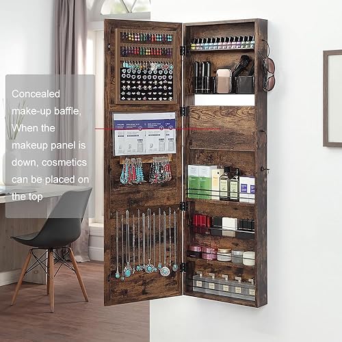 Miniatura 3 de GISSAR Espejo de joyería para montaje en pared, espejo sobre la puerta, armario de joyería, organizador de espejo de longitud completa, espejo de