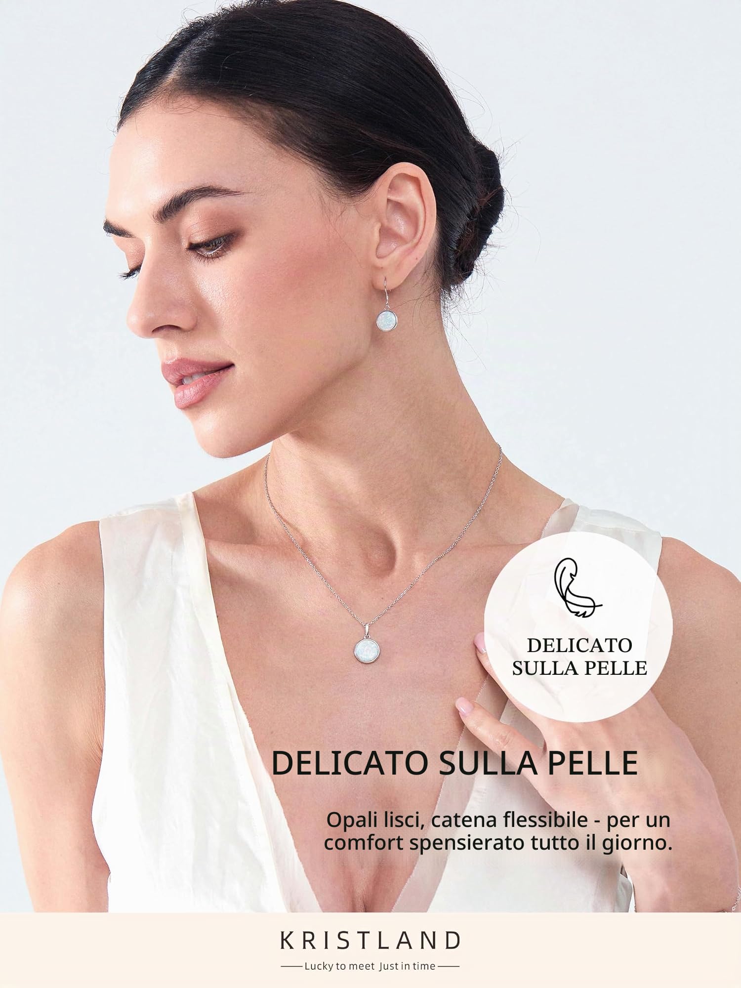Moonlight S925 Collana in Argento con Opale Bianco Design Semplice Delicato Ciondolo Rotondo per Donne Fidanzata Moglie Figlia Confezione Regalo