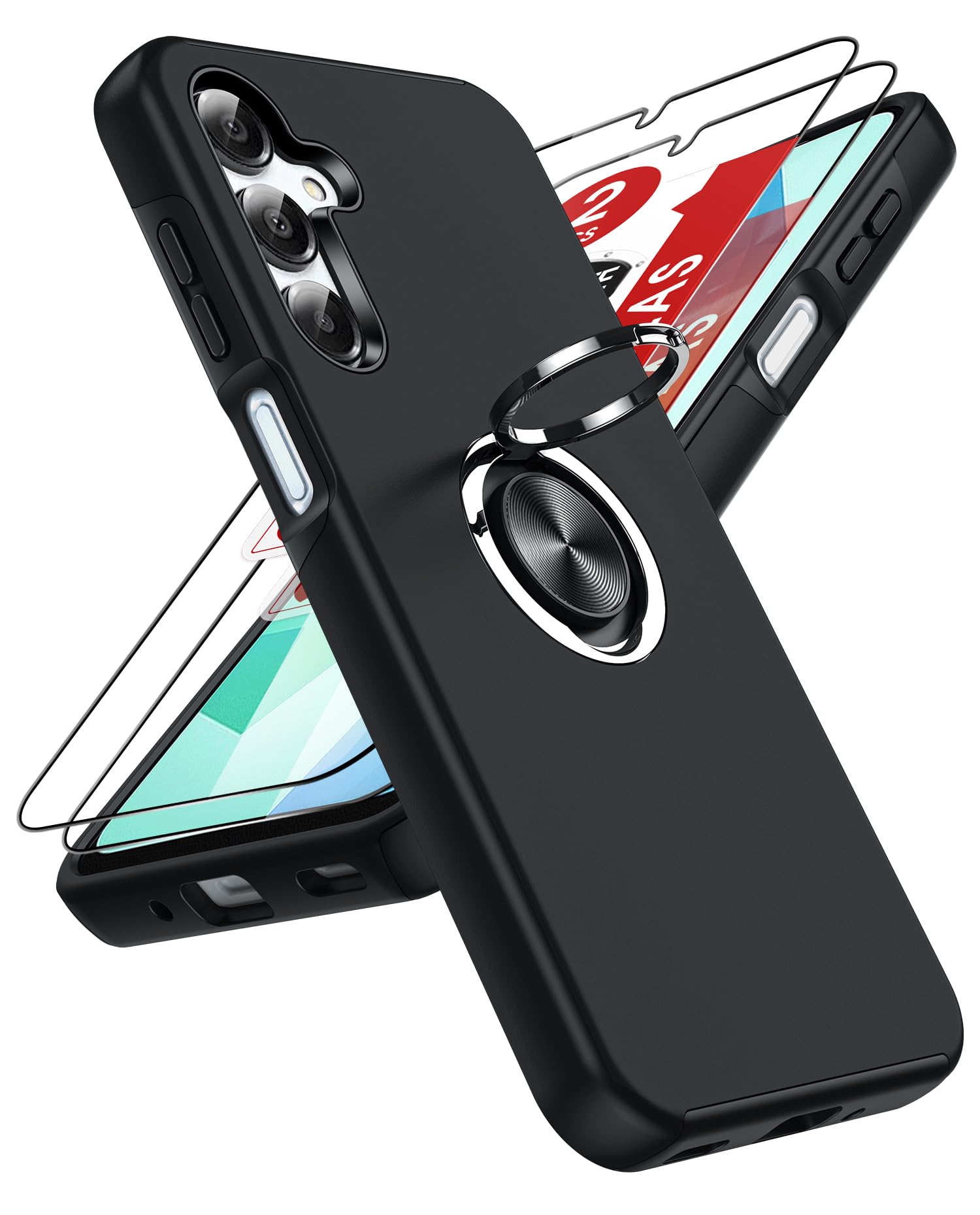 LeYi Hülle für Samsung Galaxy A 5G mit 2 Panzerglas Schutzfolien, Hybrid Schutzhülle Militär Standard Stoßfest Case Handy Hüllen Cover mit 360° Grad Ring Ständer für Samsung
