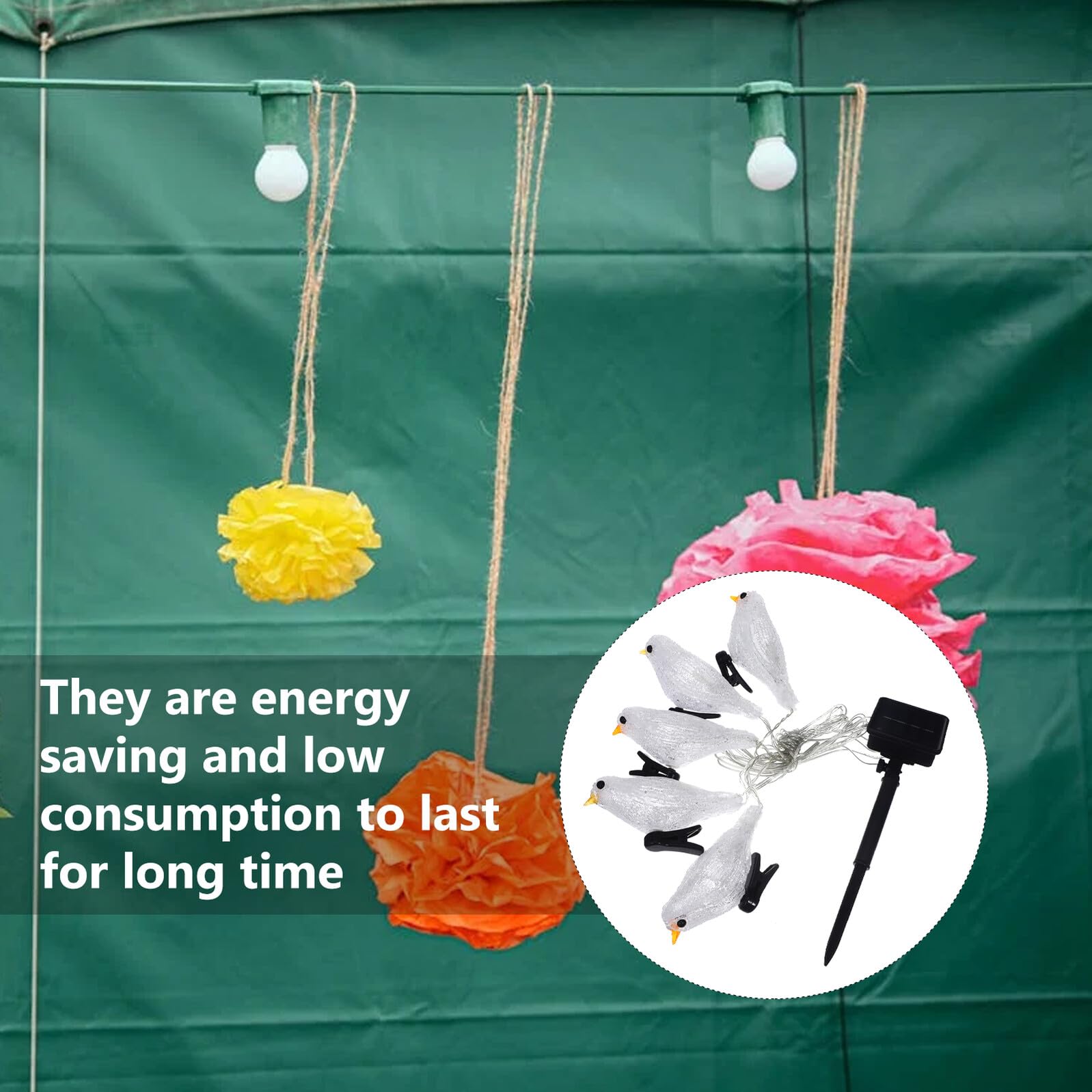 Solarbetriebene LED Lichterkette Vogel Acryl Garten Dekoration Wetterfeste Solar Dekolampe für Terrasse Balkon Außenbereiche