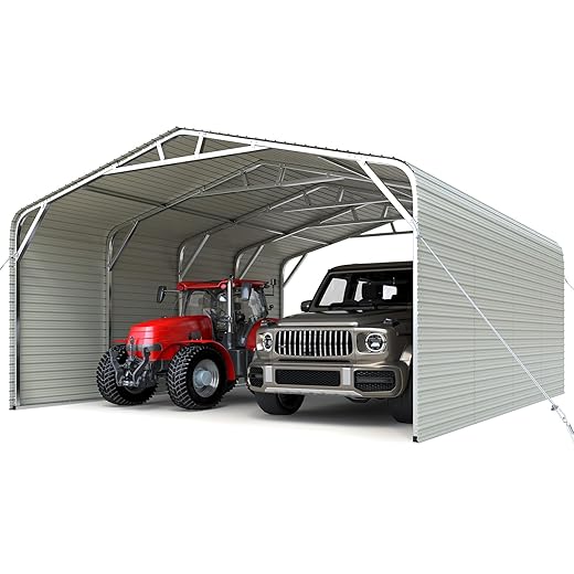 Quictent 20x20 ft Heavy Duty 2 Car Metal Carport, Outdoor Garage Shelter with Side Panels & Pre-Drilled Holes for Cars, Boats, Equipment