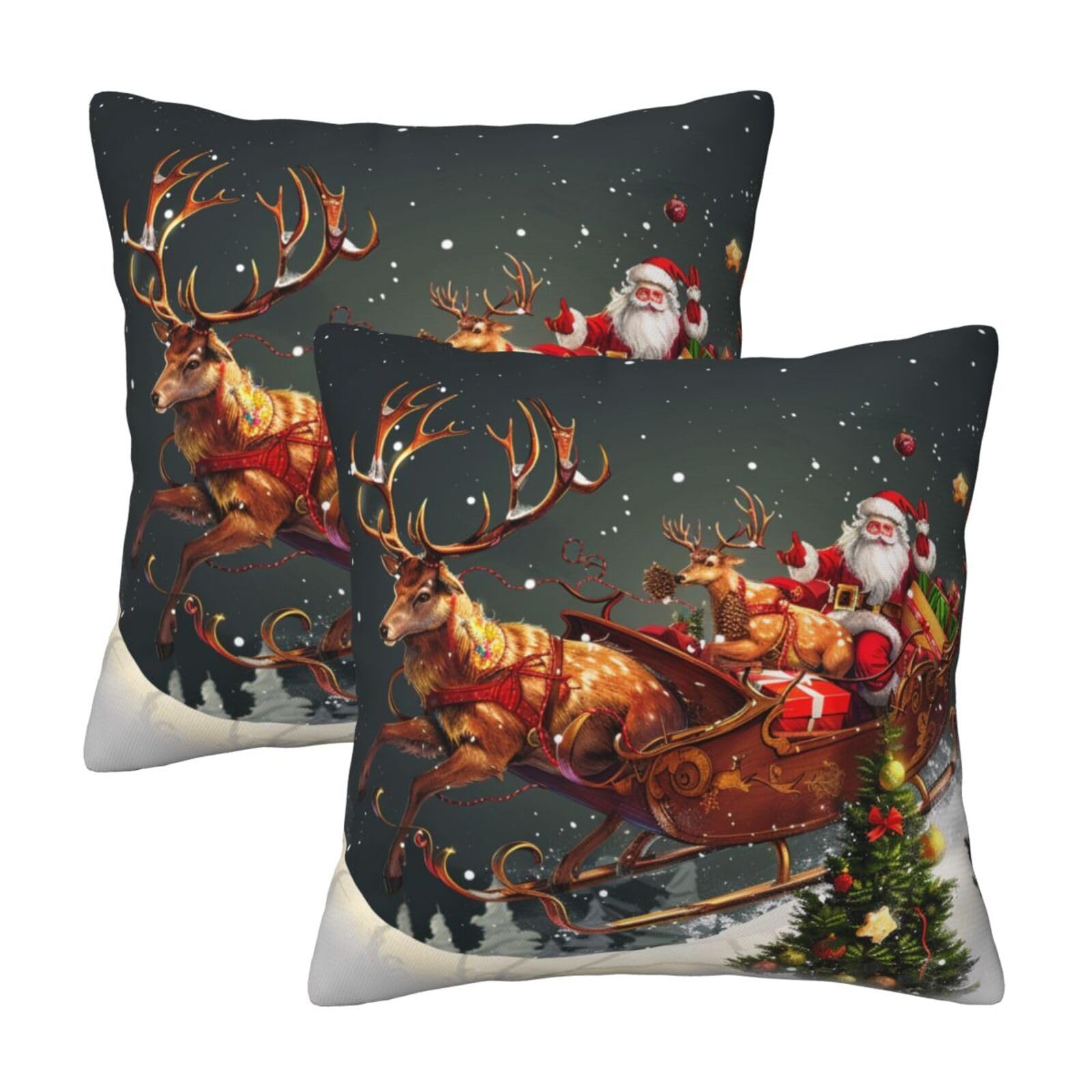 kkvhhyuo Merry Christmas print Print Pillow Covers Set of 2, Square Decorative Cushion Covers with Hidden Zipper, Throw Pillow Cases for Living Room Sofa Bed Chair, 50x50 cm