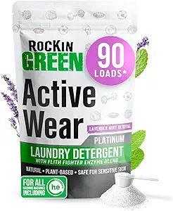 Rockin' Green Laundry Detergent, Plant based, All Natural Laundry Detergent Powder, Vegan and Biodegradable Odor Fighter, Safe for Sensitive Skin (Active Wear 90 Loads - Lavender Mint)