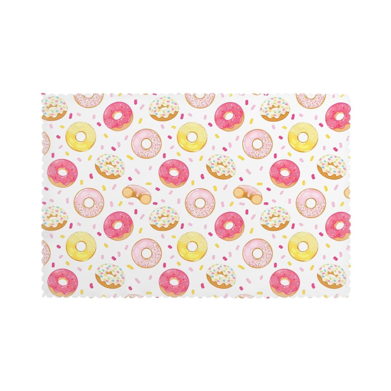 YYHWHJDE Donut Prints Placemats Set of 6 12x18in - Engineered for Durability & Heat Resistance Polyester