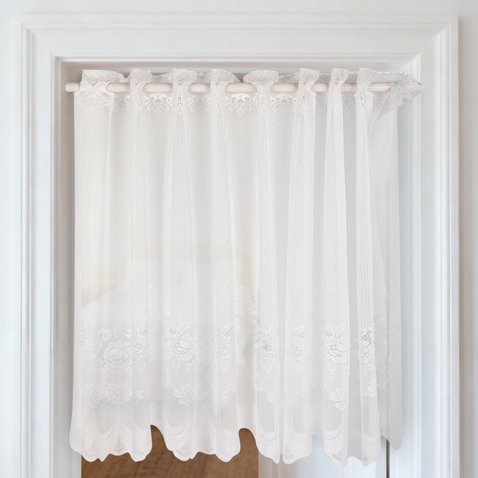 maxant White Voile Curtain, Rod Pocket Sheer Curtain, Net Curtains for Window, Light Filtering Kitchen Cafe Curtains, 1 Panel 150x90cm Short Curtain for Bathroom Bedroom Living Room Windows Treatment