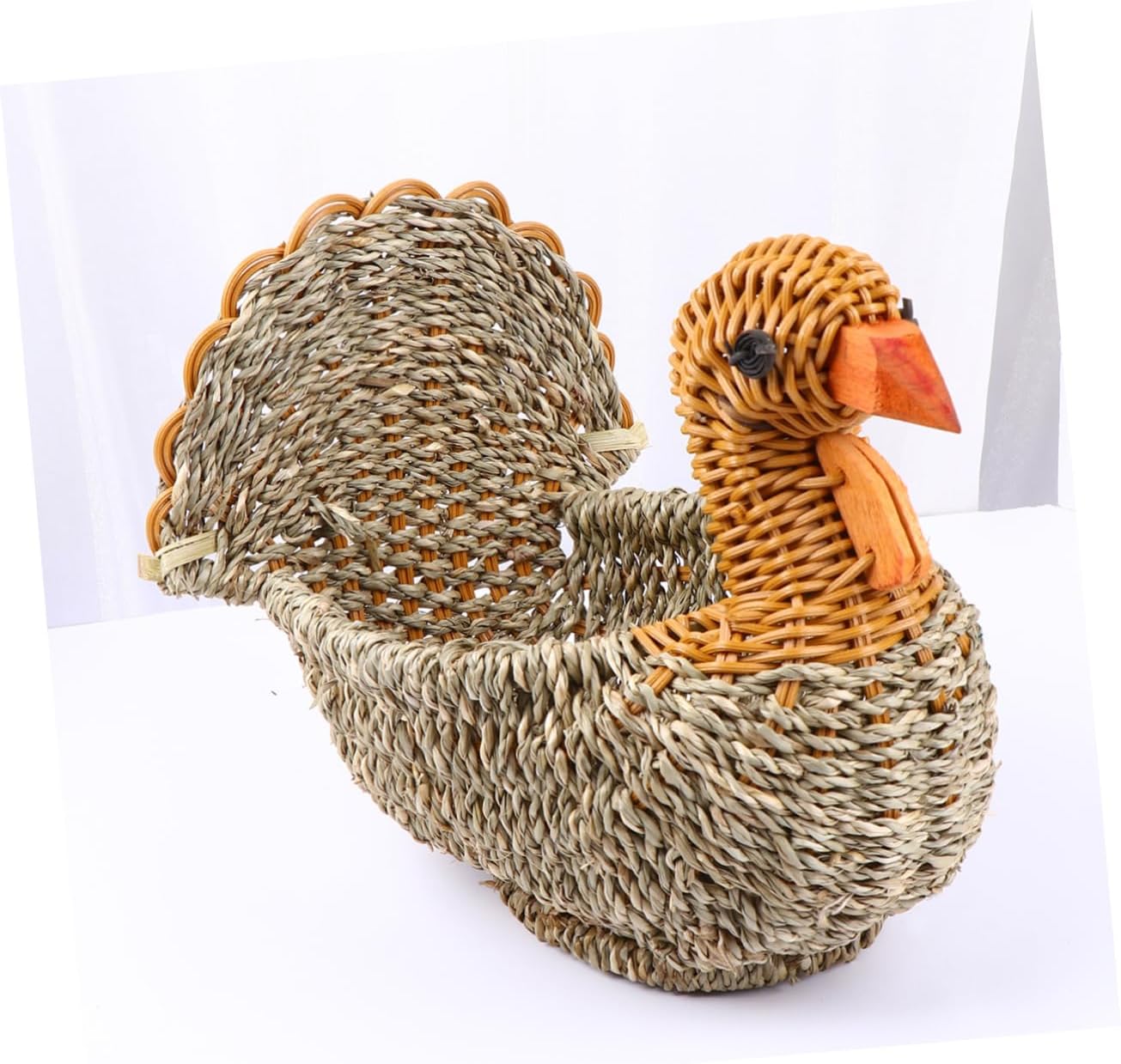 SOLUSTRE Woven Storage Basket for Portable Cartoon Organizer for Snacks Fruits Straw Turkey Pattern Light Grey Storage