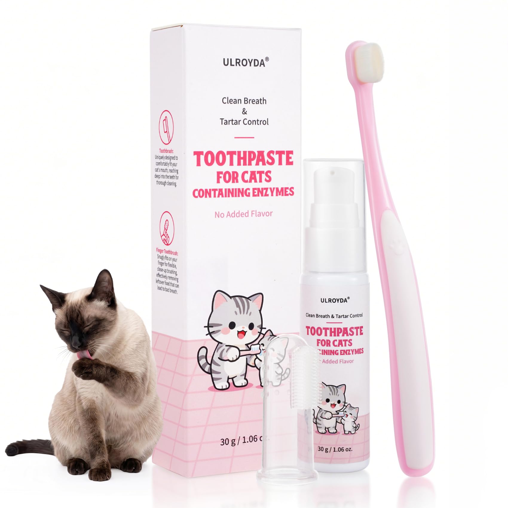 Pasta de Dientes Enzimática para Gatos - Kit Dental con Cepillo, Gel Sin Perfume contra la Placa y Mal Aliento, Previene el Sarro - 30g