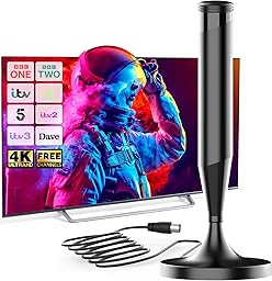 TV Aerial - Magnetic Base 360° Signal Reception Digital TV Aerial Indoor Compatible with Smart TV and All Televisions Supports 8K 4K 1080P Universal Indoor Aerial 5m Coaxial Cable