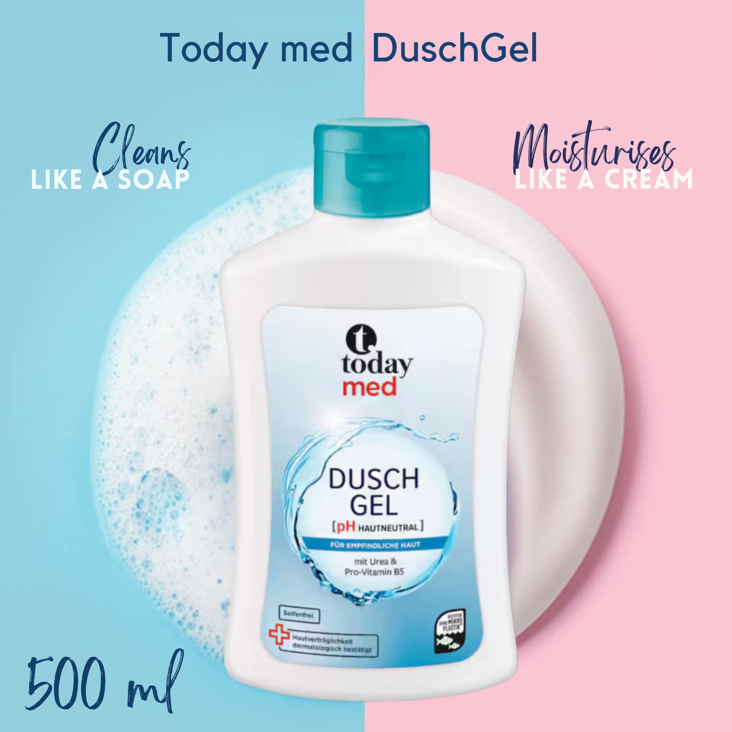 Shower Gel pH Neutral 500 ml - With Urea & Provitamin B5 - For Sensitive & Dry Skin - Moisturising & Mild - Image 2