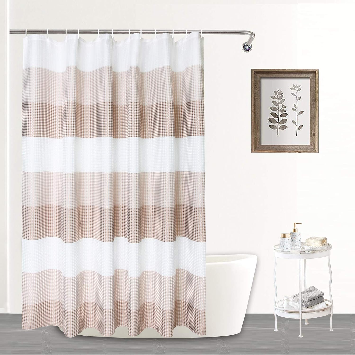 Mejoroom Shower Curtain Fabric 72 x 72 Inch with Gradient Brown Pattern, Waffle Weave, Hotel Luxury Spa, 190 GSM Heavy Duty,Machine Washable - Brown