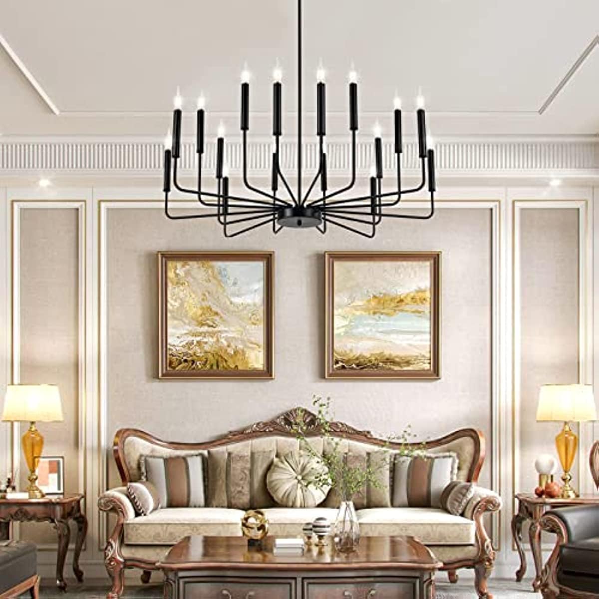 Chandeliers, Modern Farmhouse, 16 Light Industrial Metal Lighting, Classic Candle Hangilights Compatible with Hallway