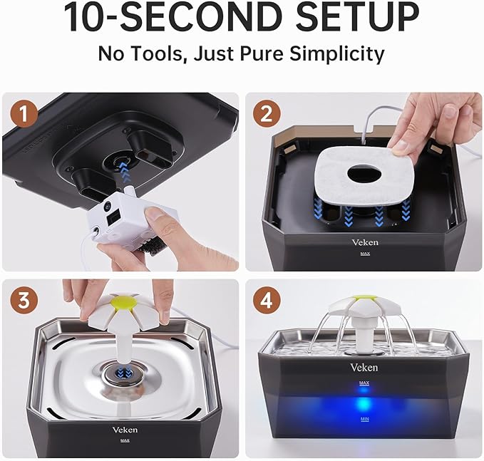 Fuente de Agua para Gatos Veken 50 oz con Tapa de Acero Inoxidable miniatura 6