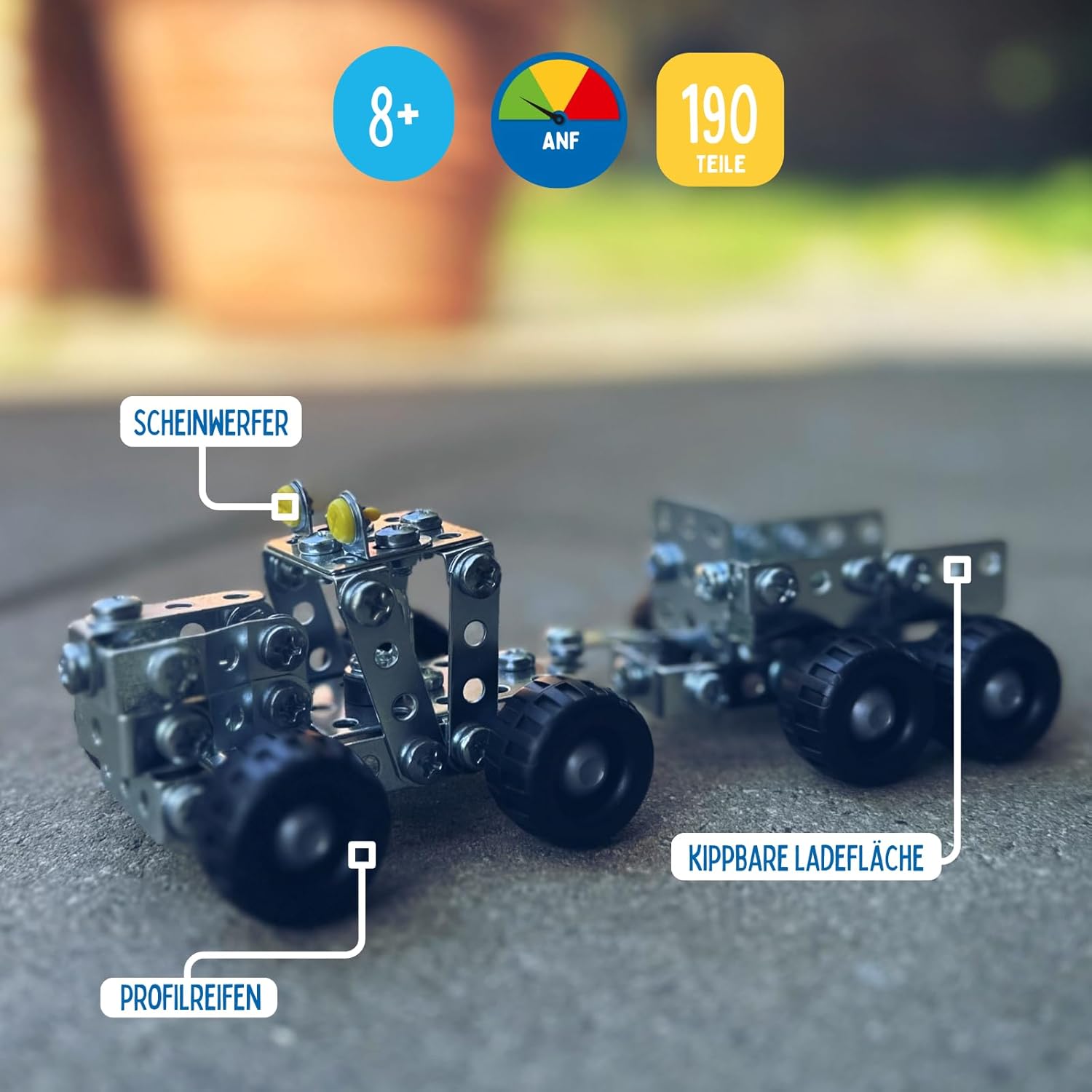 Eitech Tractor with Trailer Educational STEM Toy- Intro to Engineering and STEAM Learning, Build and Play Steel Construction Set with 190 Pieces