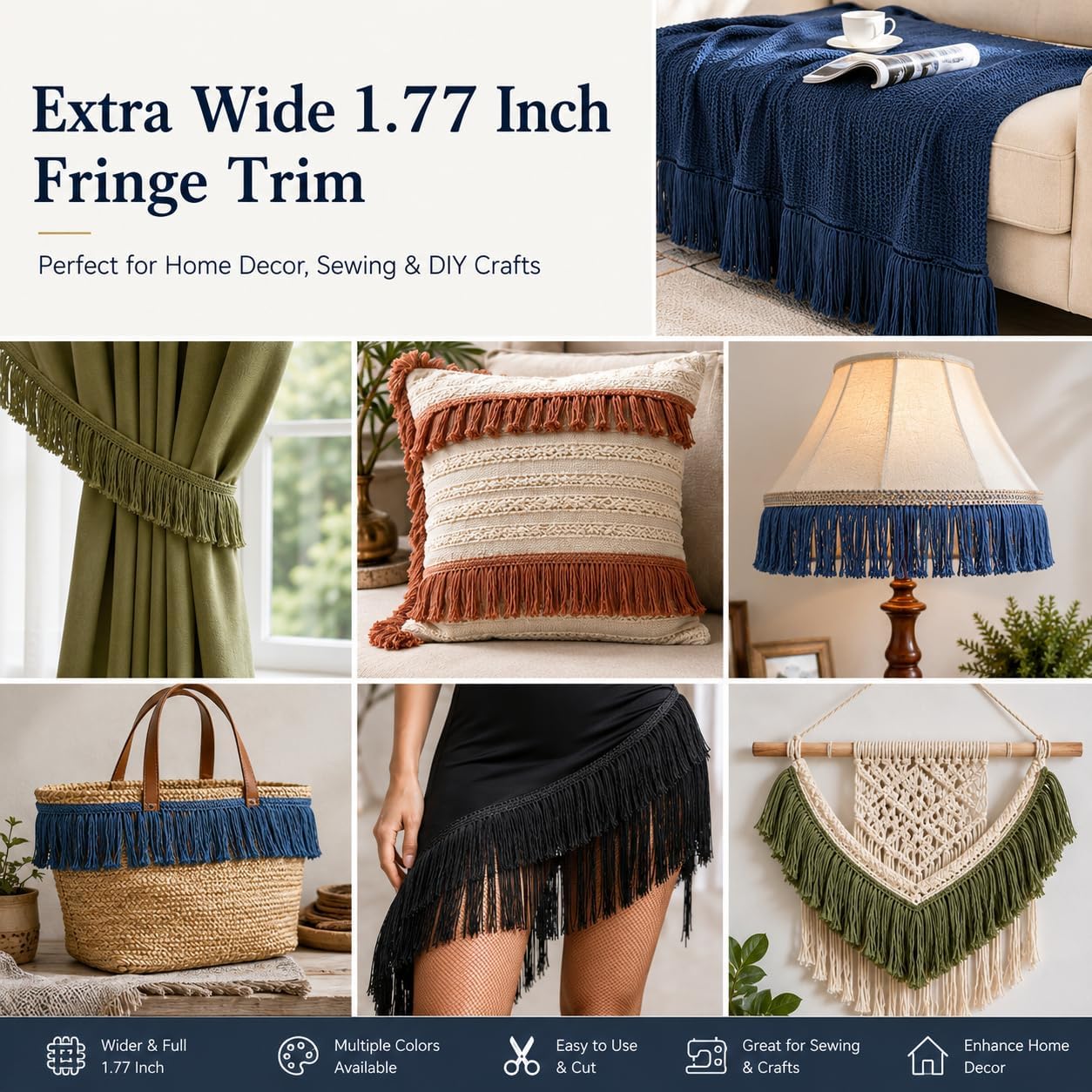 BEL AVENIR Sewing Fringe Trim, 5/10 Yards x 1.77 Inch Wide Tassel Lace Trim for Sewing, Clothing, Curtains, Lamp Shades, Home Decoration & DIY Projects (Army Green, 10Yards)