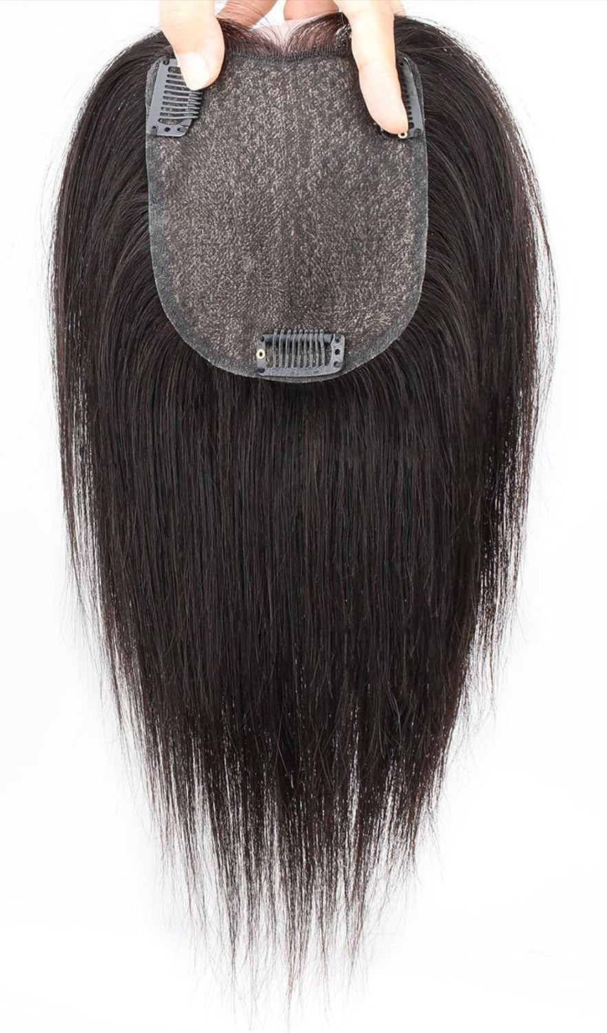 3.9x5.1inch Black Swan Base Clip in Toppers Straight Human Hair Wiglet Hairpiece for Women Thin Hair (Mocha brown,25cm)
