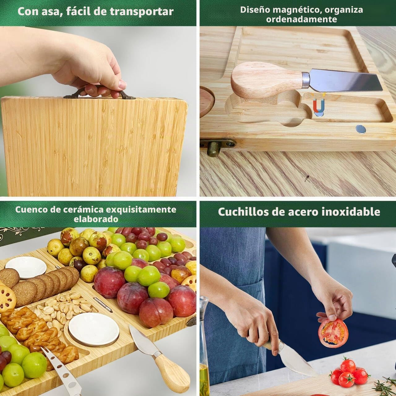 NatureNest Tabla de charcutería grande, bandeja portátil plegable para servir queso, juego de cuchillos multiusos, adecuado para exteriores, aniversario de boda, Navidad, regalos de Acción de Gracias