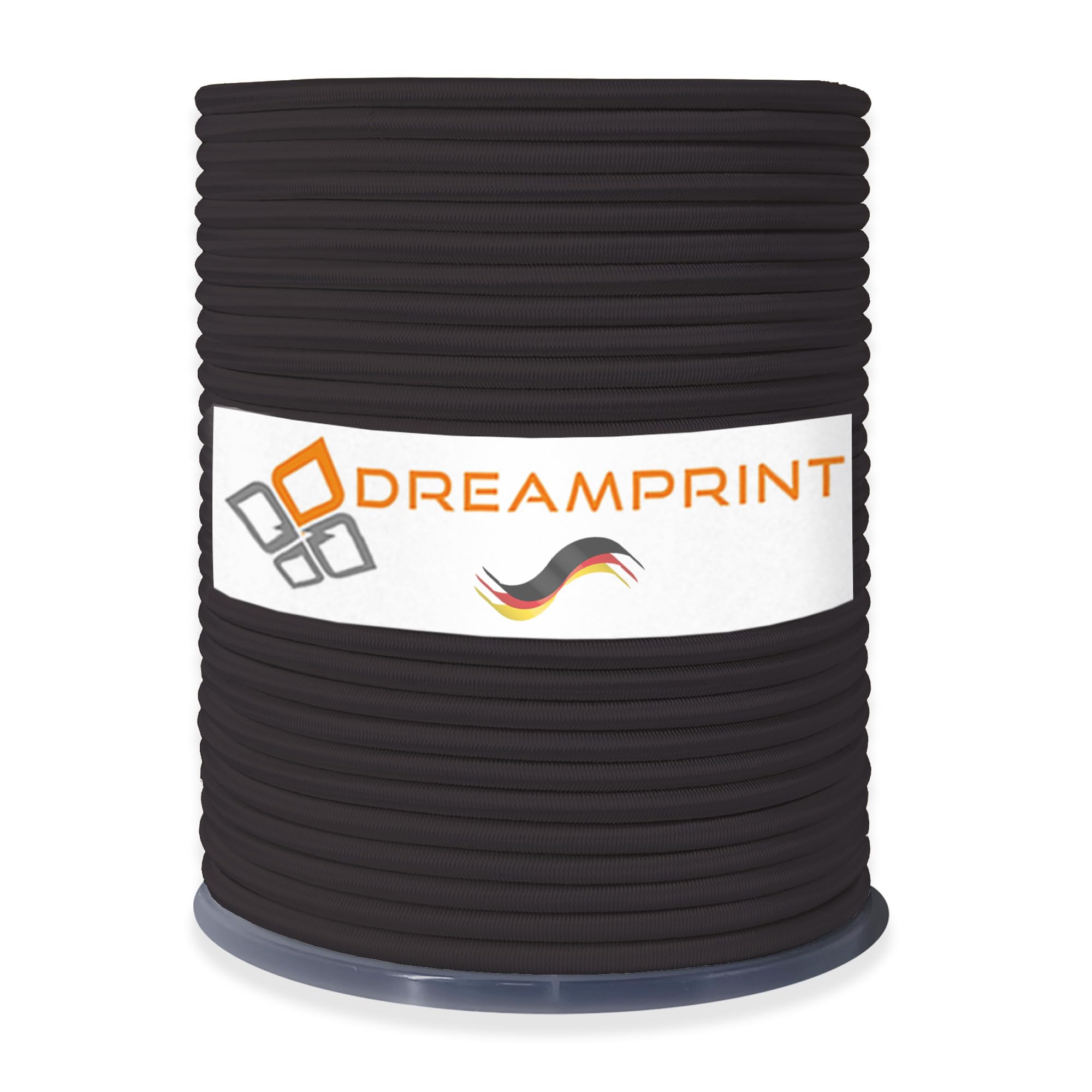 Dreamprint Cuerda elástica de 100 m, color negro, 8 mm Ø - Cuerda de goma, cuerda plana, cuerda elástica para interiores y exteriores - Resistente a la intemperie y a la rotura - Ideal para la