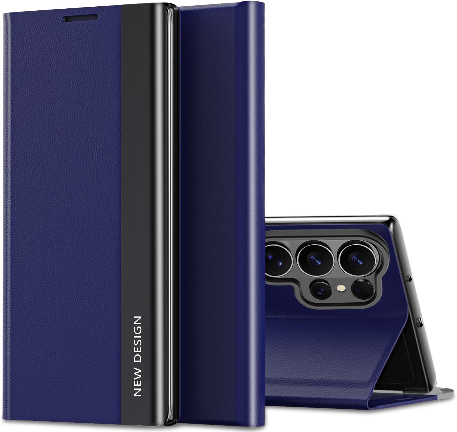 Flip Case for Samsung Galaxy S26 Ultra Case, Luxury Electroplating Ultra Slim Phone Case, PU Leather Hard PC 360 Degrees Shockproof Flip Cover for Samsung Galaxy S26 Ultra Smartphone 2026 (Blue)