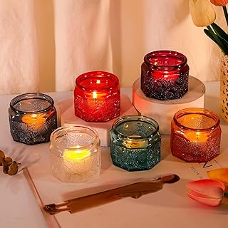 Set of 6 Glass Tea Light Candle Holders with Lid Colored Tea Lights Cand...