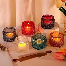 Set of 6 Glass Tea Light Candle Holders with Lid Colored Tea Lights Candles Holders Table Centerpieces for Wedding Party, Glass Votive Candle Holders Wedding Centerpieces