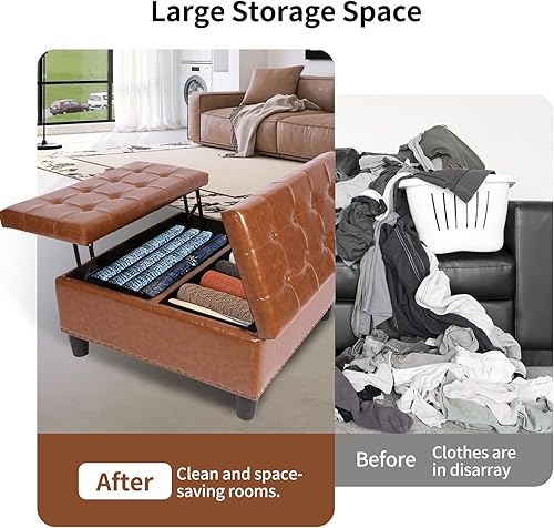 Miniatura 92 de Banco otomano de almacenamiento con brazos, banco de lino para dormitorio, banco de almacenamiento con botones para entrada, sala de estar, pasillo,