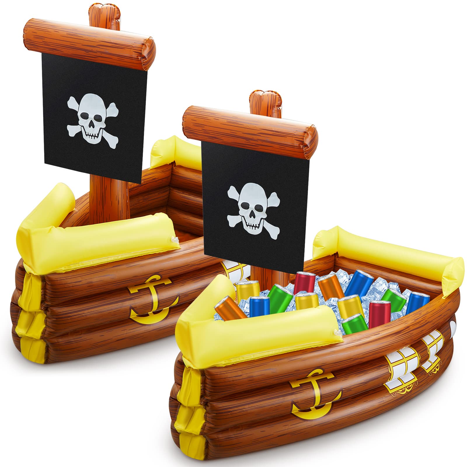 Cunhill 2 pezzi gonfiabile pirata nave dispositivo di raffreddamento gonfiabile per Halloween nave pirata per cibo bevande servire bar pirata decorazioni festa compleanno piscina forniture