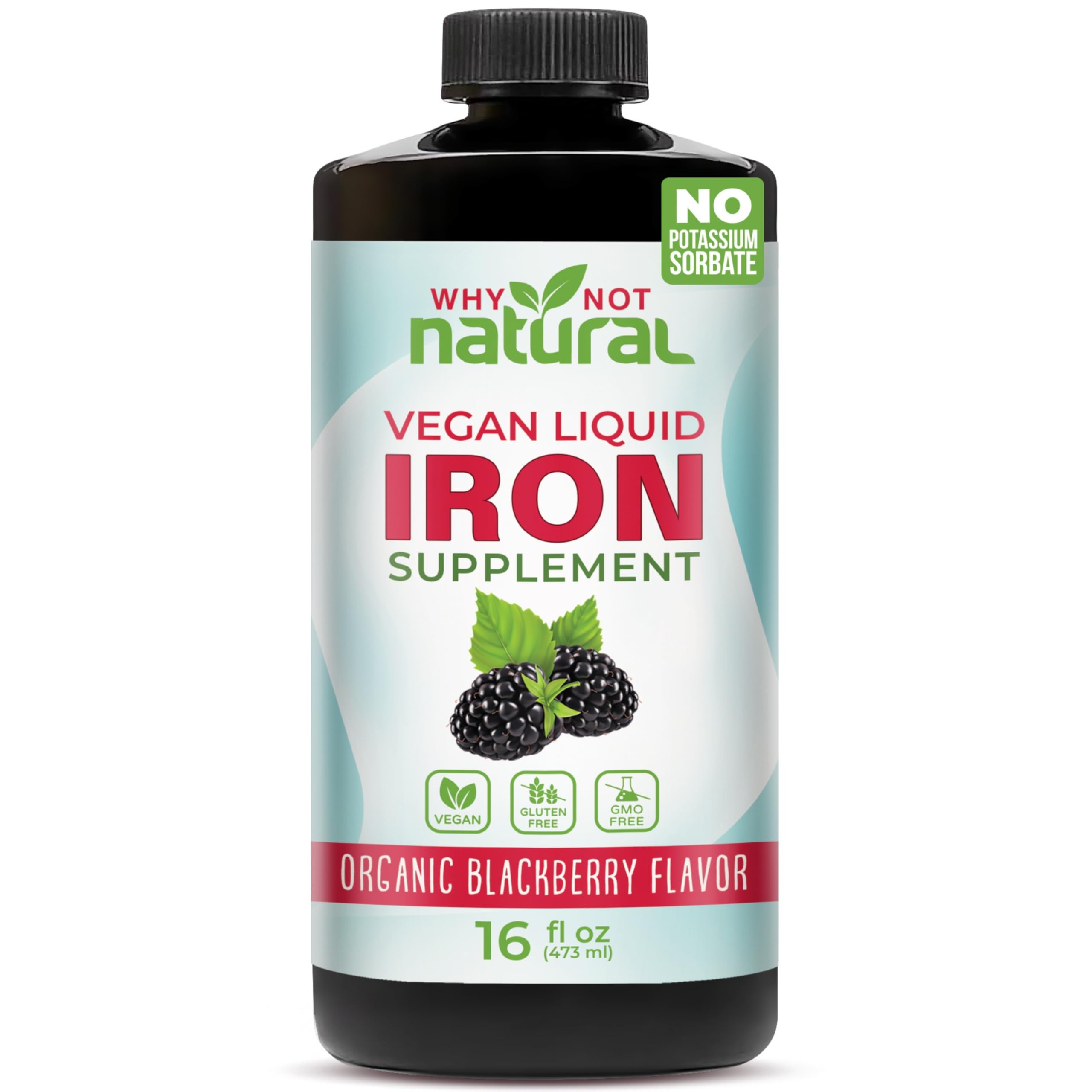 Why Not NaturalLiquid Iron Supplement for Women, Men and Kids, Vegan Formulation for Anemia, Sugar Free, Vegan, Non-GMO, Organic BlackBerry Flavor 16 Fl Oz