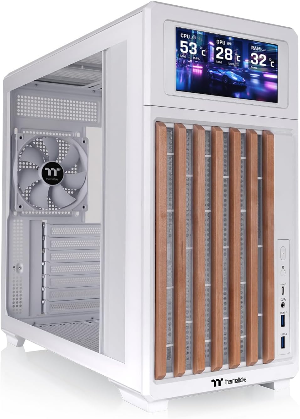 Thermaltake TR300 WS Mid Tower ATX Case with 6" LCD Screen & Wood Trim (Snow)