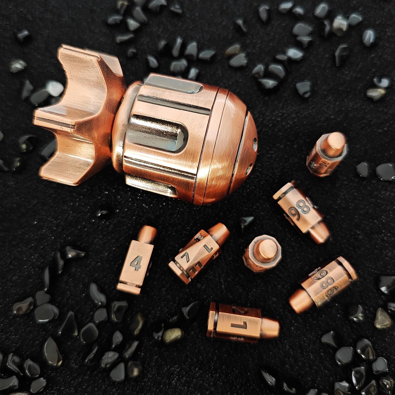 Roulette Dice Spinner for DND Dice Set, 7 Metallic Polyhedral D&D Dice with Gift Case for DND Game, RPG Role Playing Table Game Gifts (Copper)