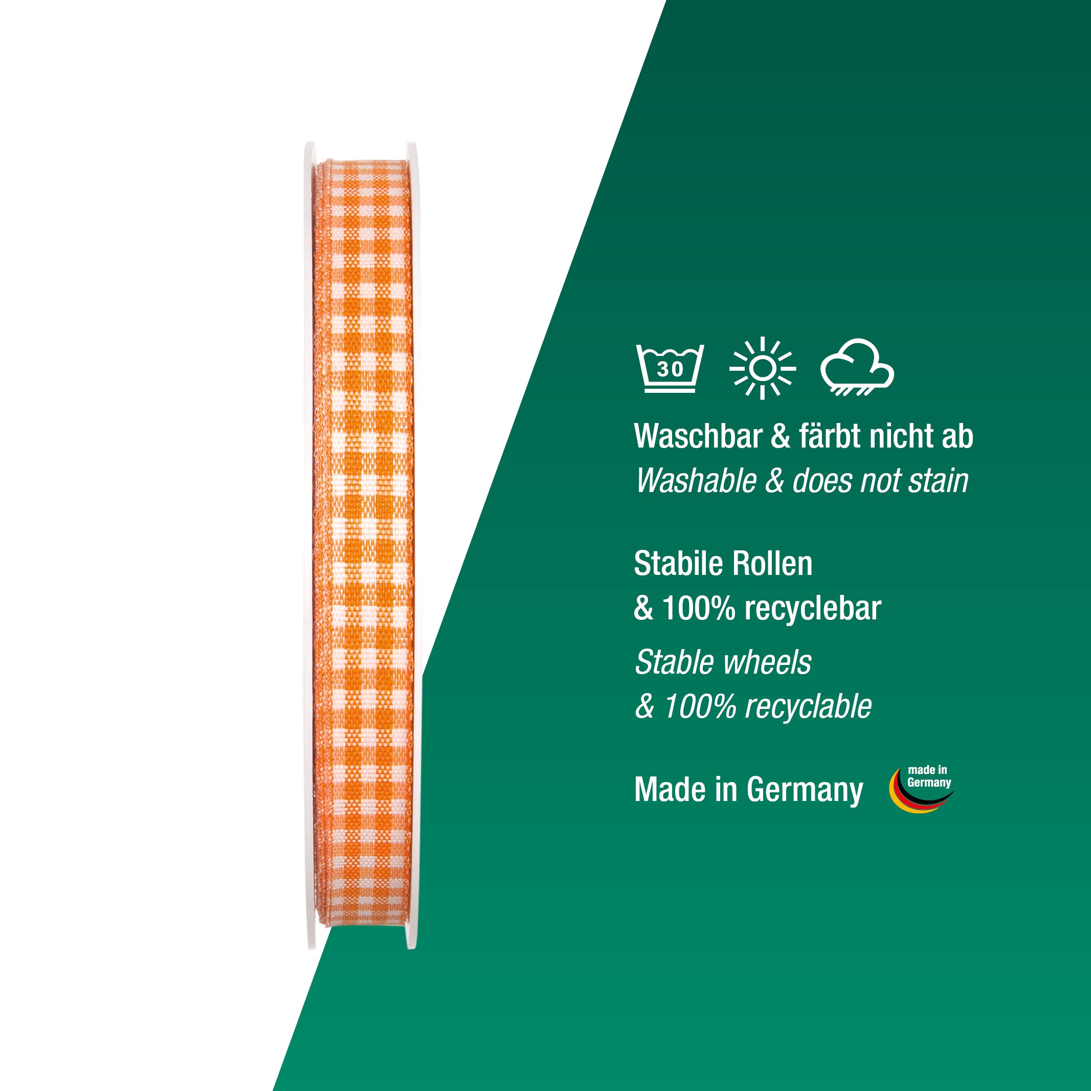Halbach Seidenbänder Premium Vichy Checked Gift Ribbon (Orange), 10 mm - Image 3