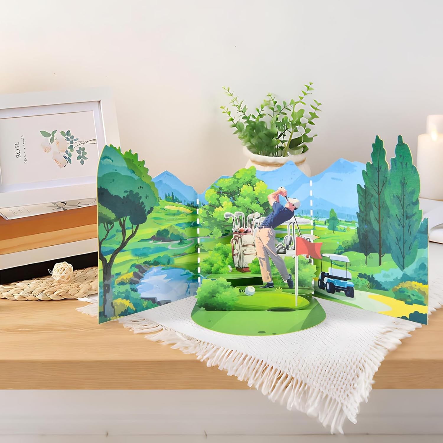 Joyvine 3D pop-up T-shaped unfolded greeting card, hollowed out paper carving occasion Golf Course design, suitable for Business greeting card to anyone on special occasions - with envelope and blank labe - Image 3