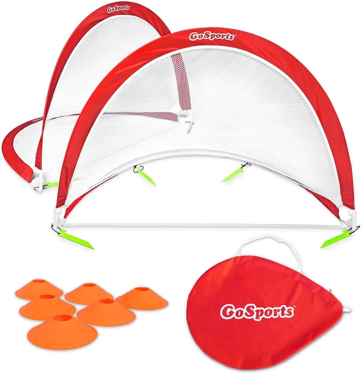 GoSports Portable Pop-Up Soccer Goals for Backyard - Kids & Adults - Set of Two Nets with Agility Training Cones and Carrying Case