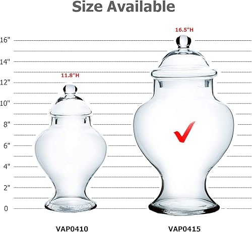 Miniatura 9 de WGV - Tarro de boticario, ancho de 7 pulgadas, altura de 16 pulgadas, recipiente de almacenamiento de vidrio redondo transparente con tapa para