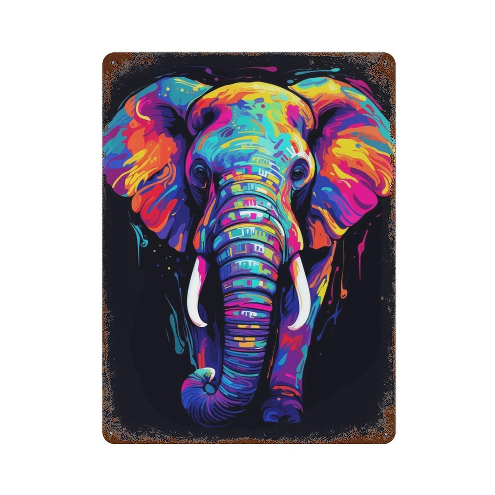 Garage Style Neon Elephant Vintage Rust Metal Sign 15.7"x11.8", Industrial Home Decor for Bar And Workshop