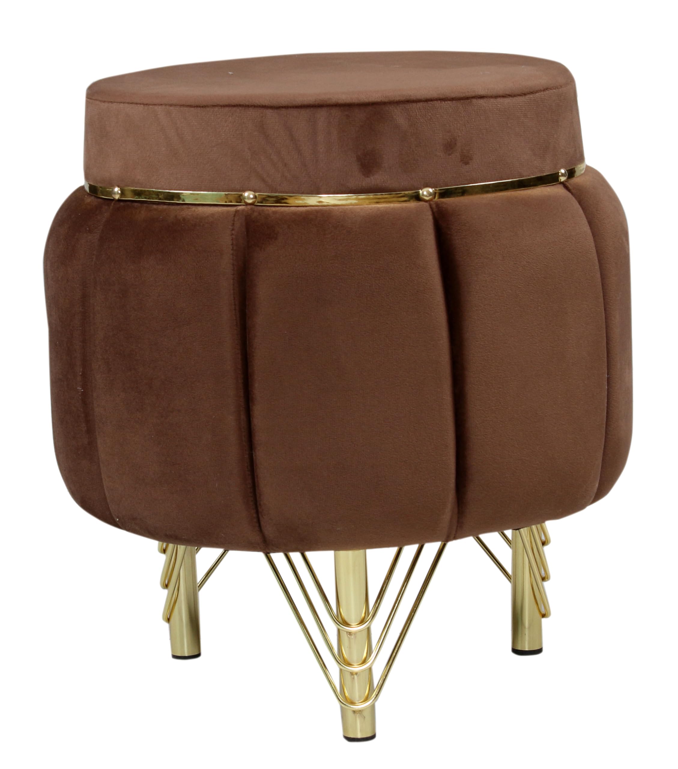 Interiors Spot Ottoman Pouffes Sitting Mudda Puffy Wooden Leg Stool for Living Room Dressing Table Pouf Round Footstool for Home & Office Decor, Holland Velvet, 16x16x18 Inch, (Metal and Mouse) 1