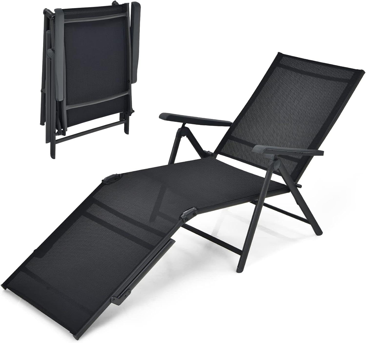 LDAILY LUARANE Beach Chair, Outdoor Lounge Chair w/ 5-Adjustable Backrest & 2-Position Footrest, Portable Outdoor Folding Chair for Beach, Camping & Pool (Gray)