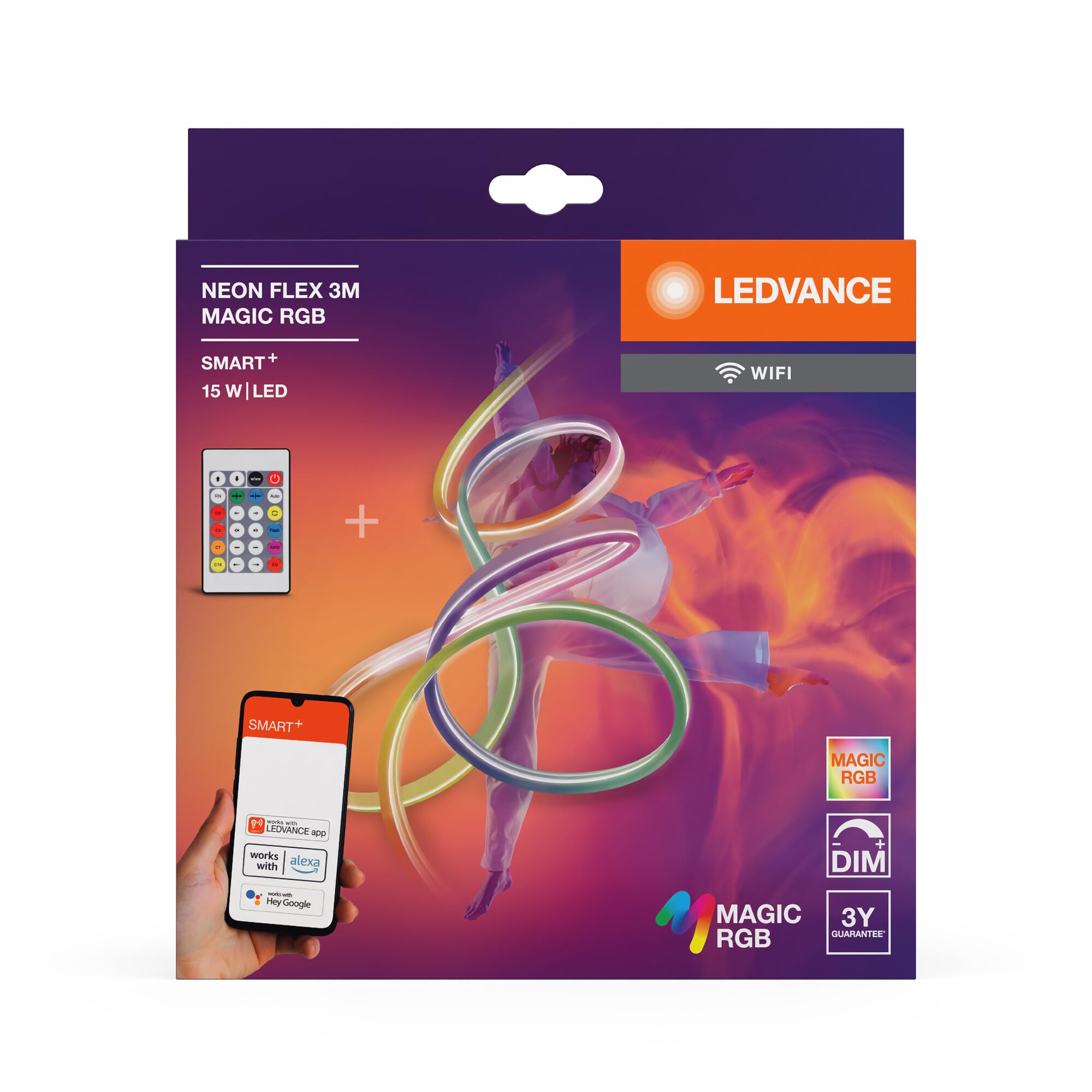 LEDVANCE SMART WIFI NEON FLEX MGC RGB RC strisce LED colorate per uso esterno con tecnologia WiFi e distribuzione omogenea della luce; dimmerabile; bianco; silicone; 3 m; lampadina non sostituibile