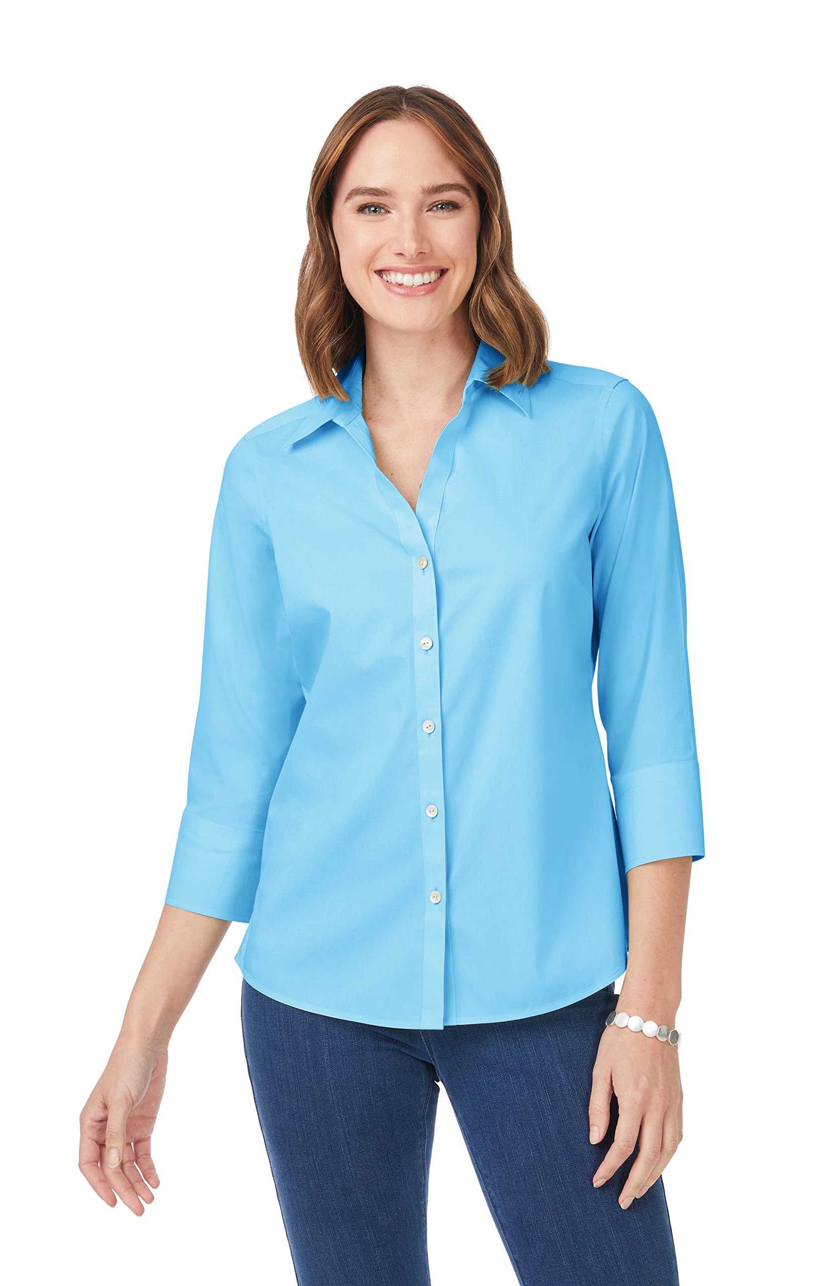 FoxcroftWomen's Mary 3/4 Sleeve Stretch Solid Blouse