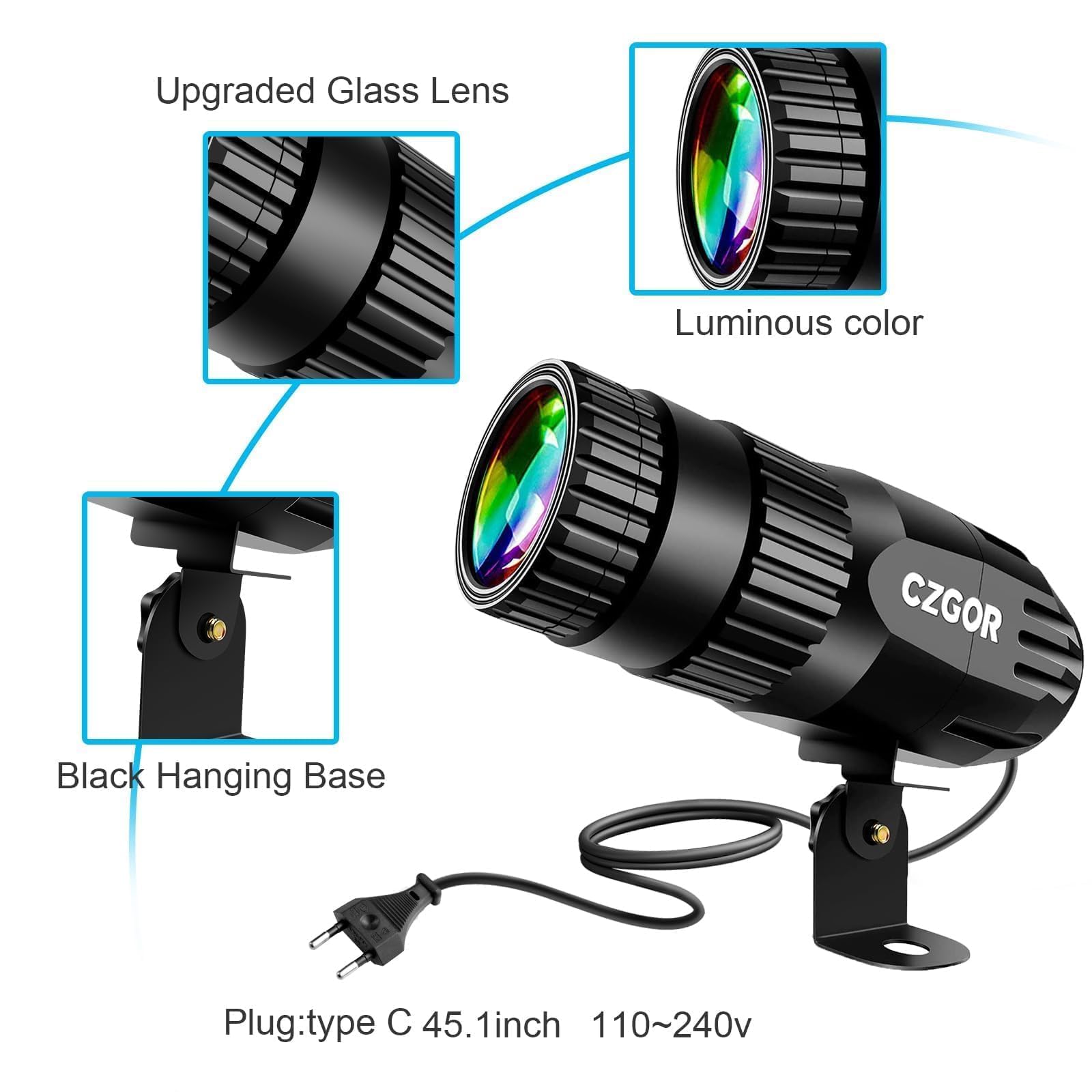 Pack de 3 15W LED Pinspot Luz, Czgor Pin spot LED RGBW 4 en 1 Bola de Espejos Proyector con Control Remoto y 3 modelos de iluminación, Foco Pin Spotlight Ultrabrillante para Fiestas Clubes Bares Bodas